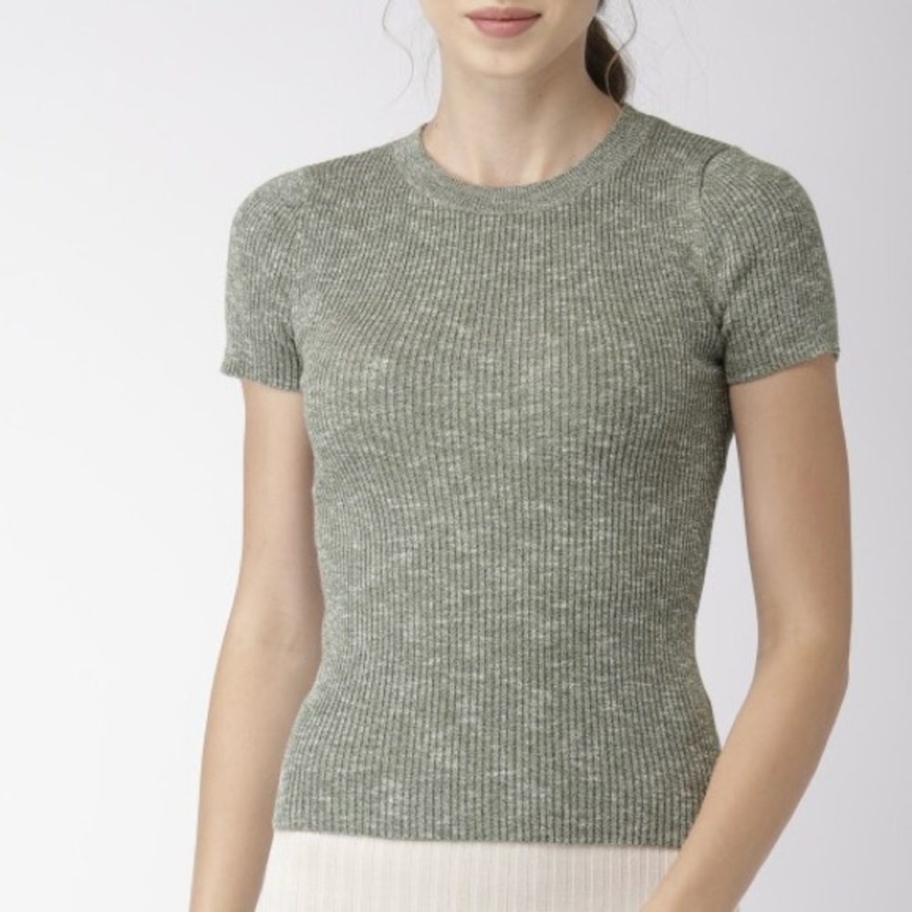 Forever 21 Olive Ribbed Short Sleeve Top